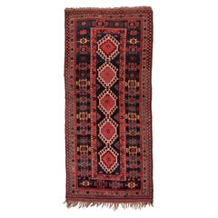 Antique Blue Ground Kurdish Kazak Rug with Wide Geometric Border