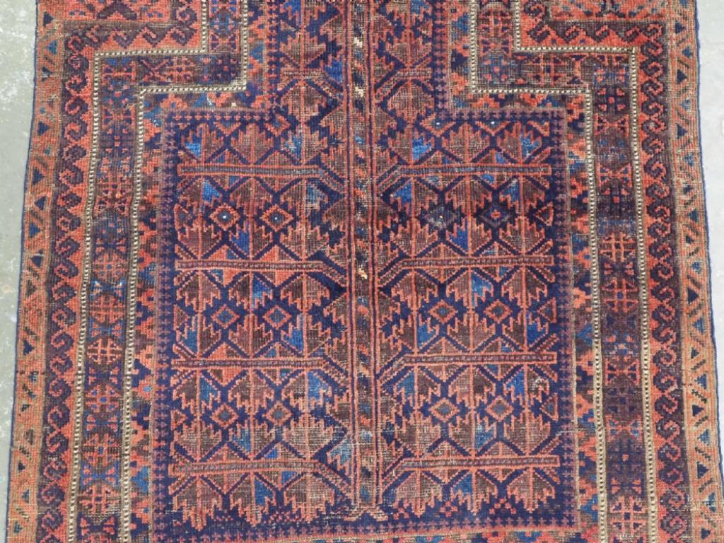 Antique Blue Ground Timuri / Baluch Prayer Rug, Circa 1880 Or Earlier In Good Condition For Sale In Moreton-In-Marsh, GB