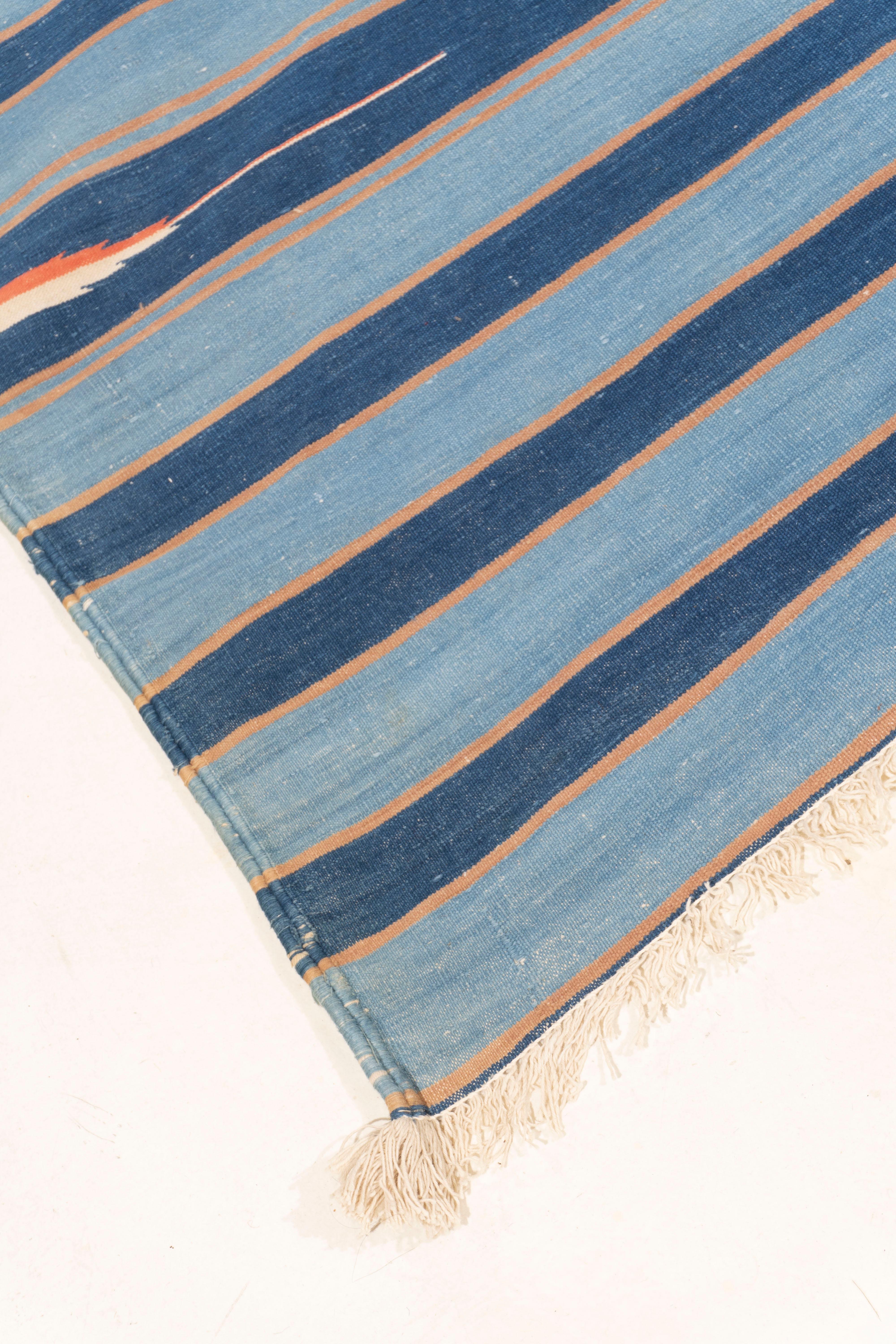 Tappeto Dhurrie indiano blu antico 11'6 X 22' in vendita 2