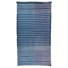 Tappeto Dhurrie indiano blu antico 11'6 X 22'
