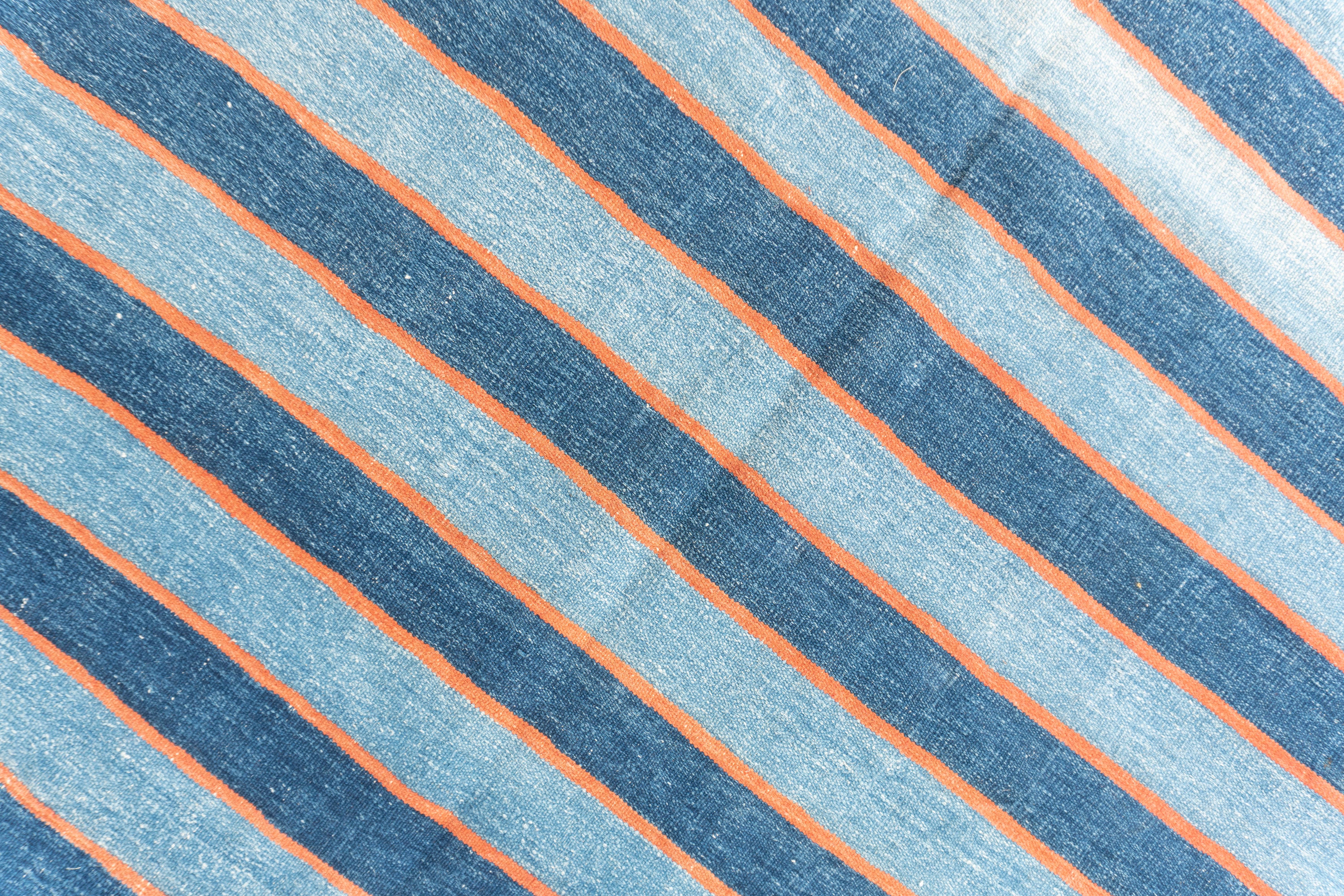 Antiker blauer indischer Dhurrie-Teppich 12'1 X 23'10 im Angebot 3