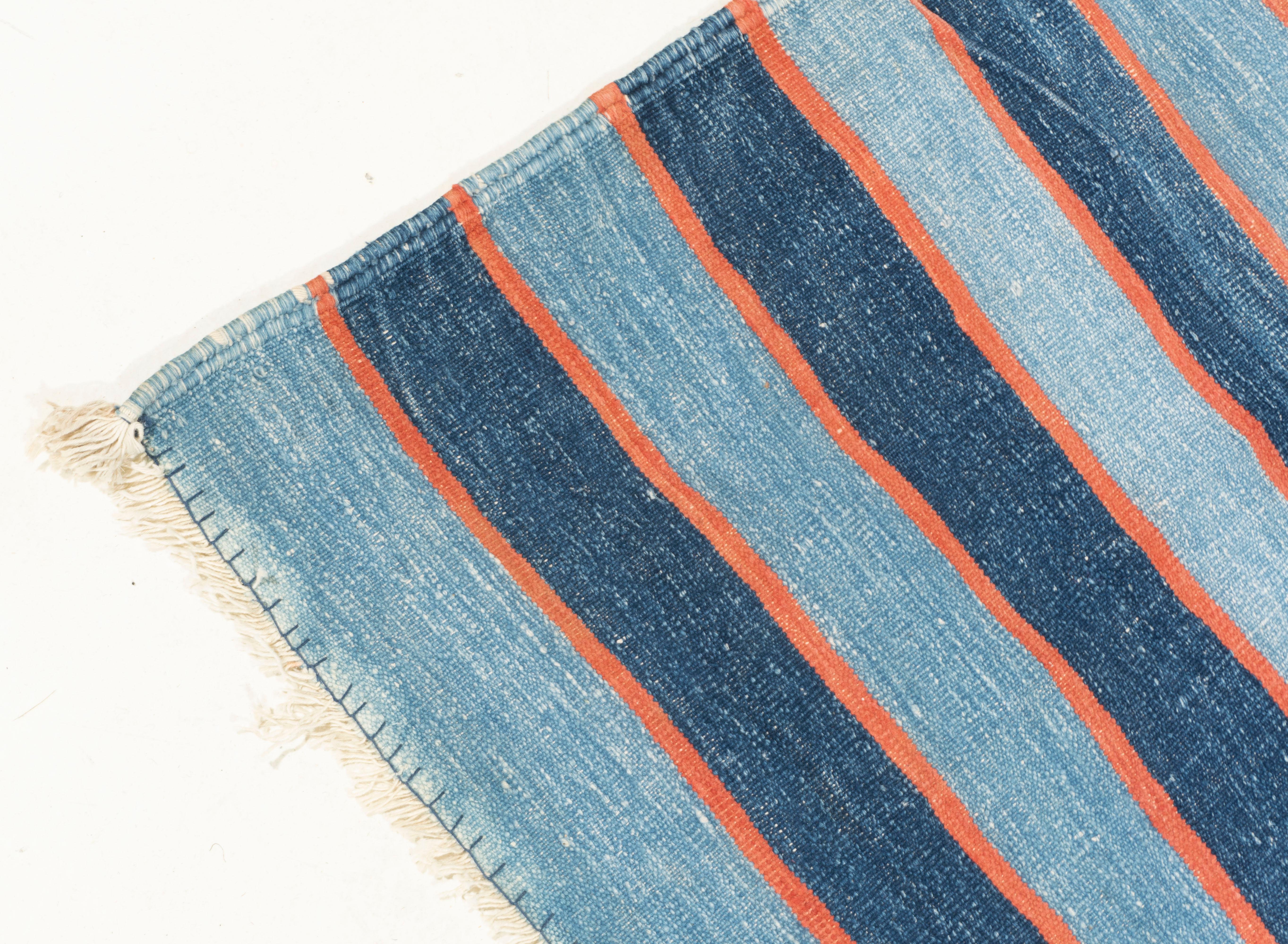 Antiker blauer indischer Dhurrie-Teppich 12'1 X 23'10 im Angebot 5