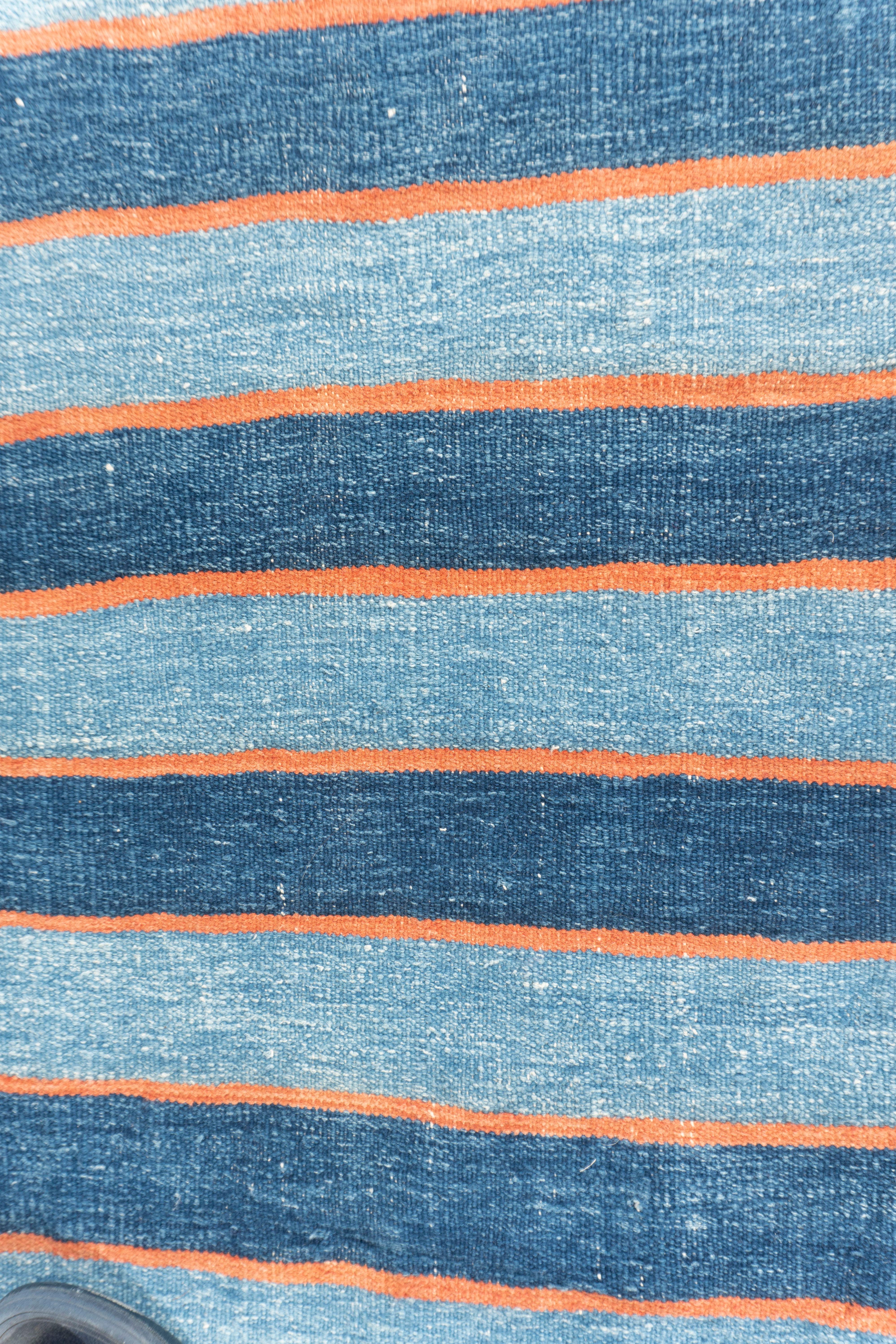 Antiker blauer indischer Dhurrie-Teppich 12'1 X 23'10 im Angebot 2