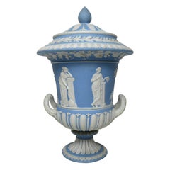 Antique Blue Josiah Wedgewood Jasperware Urn Vase Mythological Scene, 1890-1908