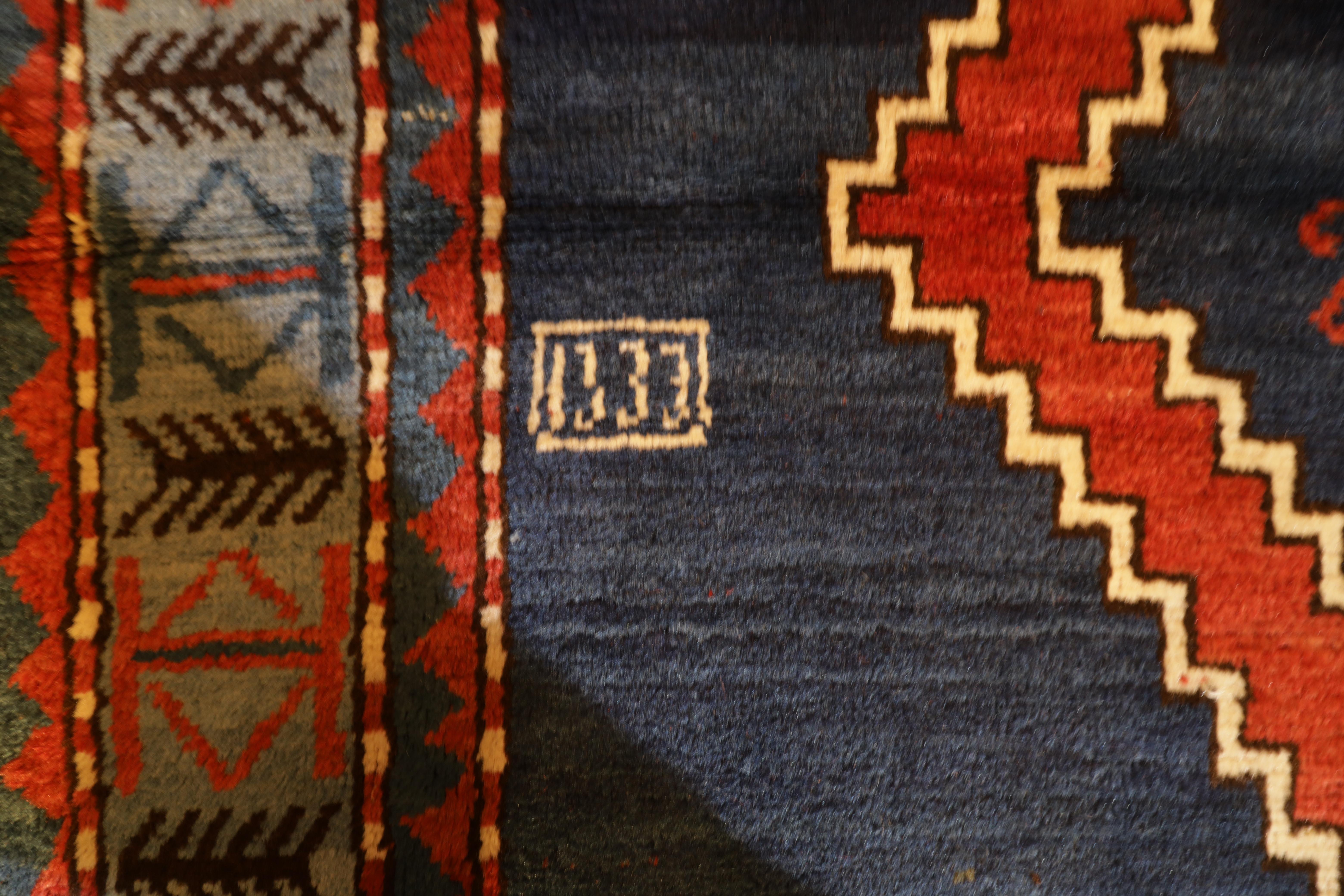 Antique Blue Kazak Rugs Geometric Caucasian Carpet Area Living Room Rugs Decor For Sale 5