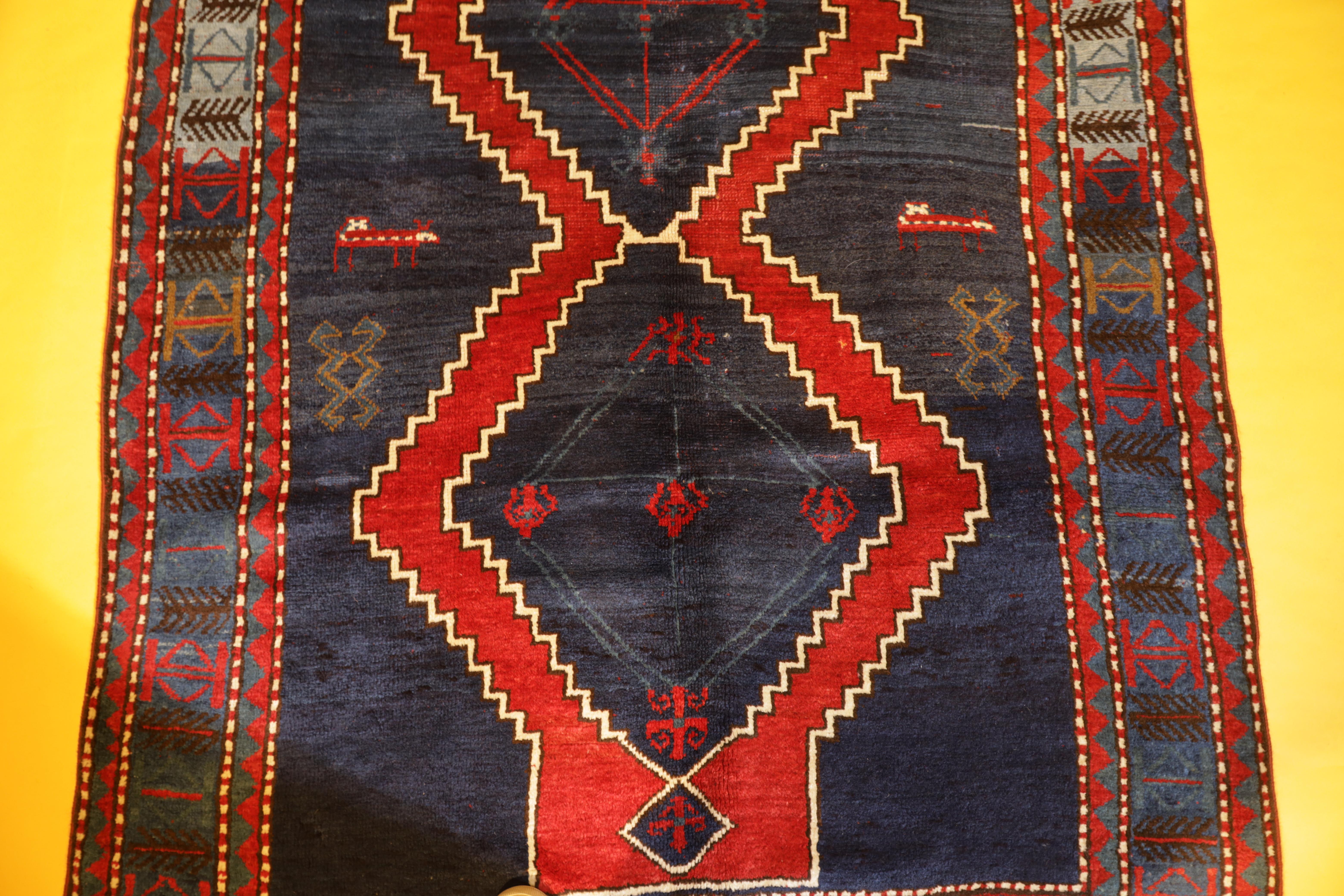 Vegetable Dyed Antique Blue Kazak Rugs Geometric Caucasian Carpet Area Living Room Rugs Decor For Sale