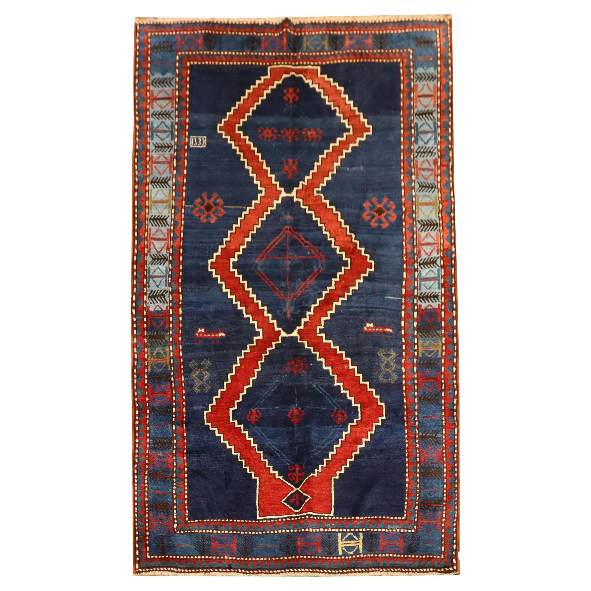 Tappeti Kazak blu antichi Tappeti caucasici geometrici per il soggiorno