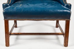 Antique Blue Leather Wingback Chair