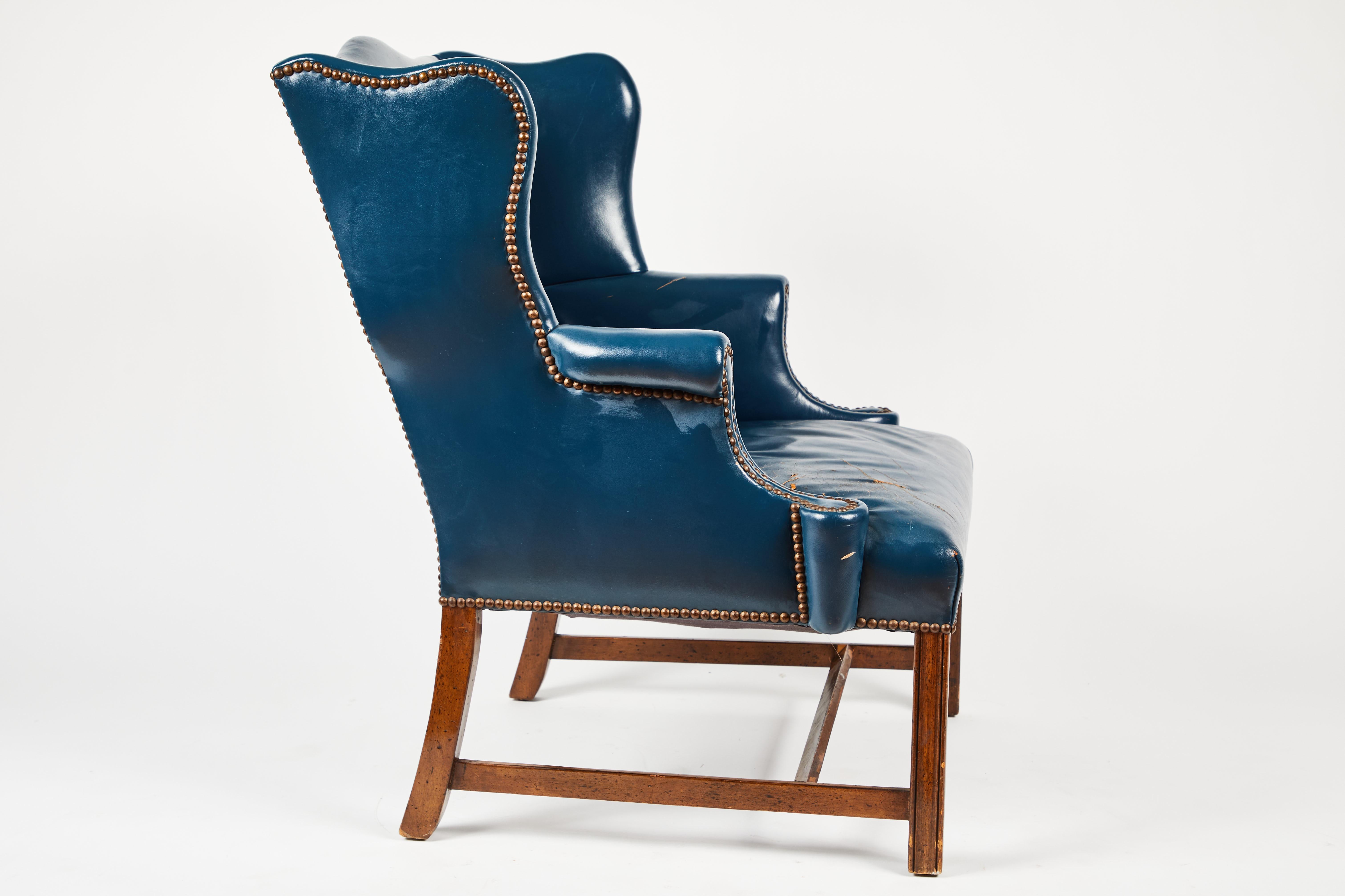 navy leather wingback chair