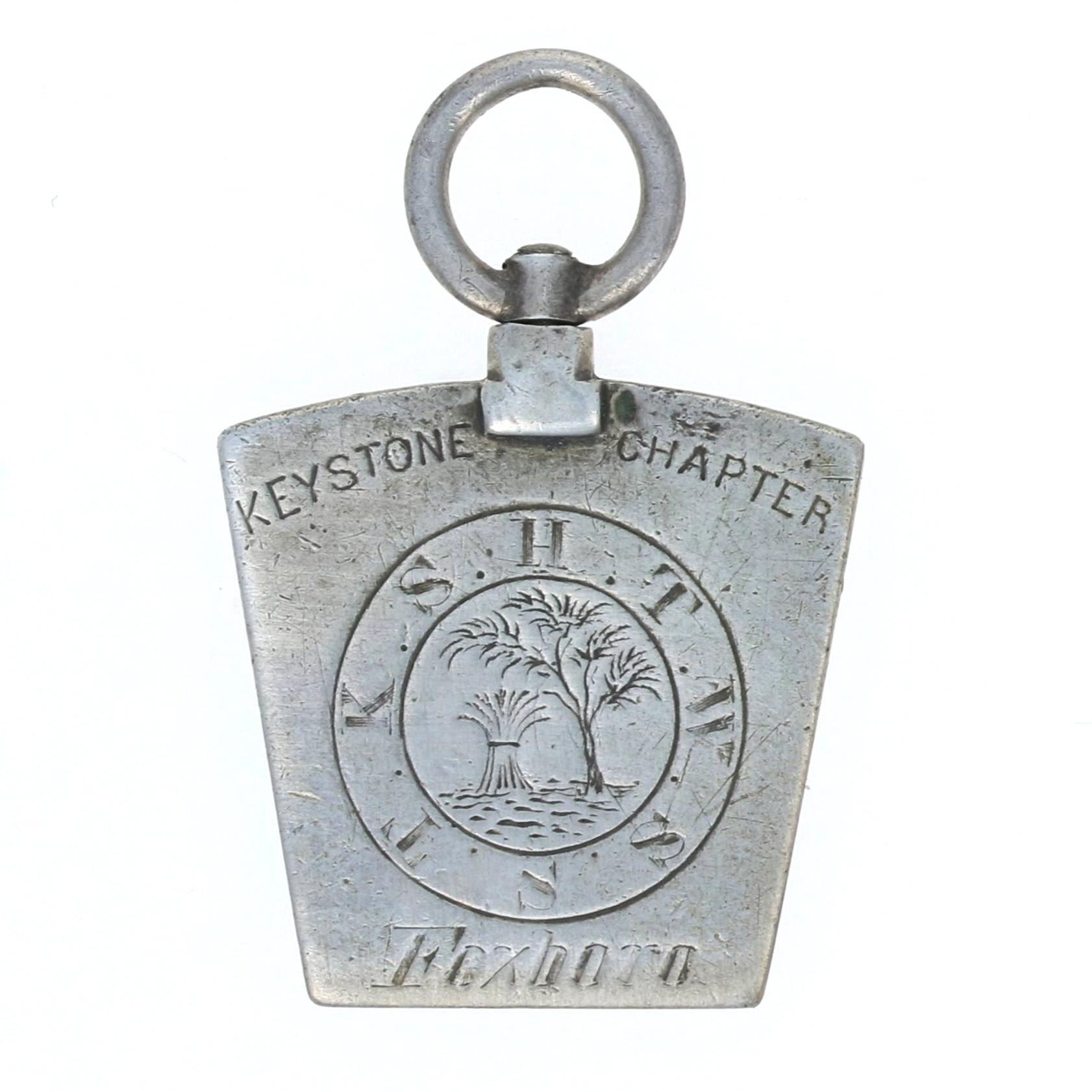 Antique Blue Lodge Royal Arch Keystone Fob, Sterling Silver Foxboro 1860s-70s In Excellent Condition In Greensboro, NC