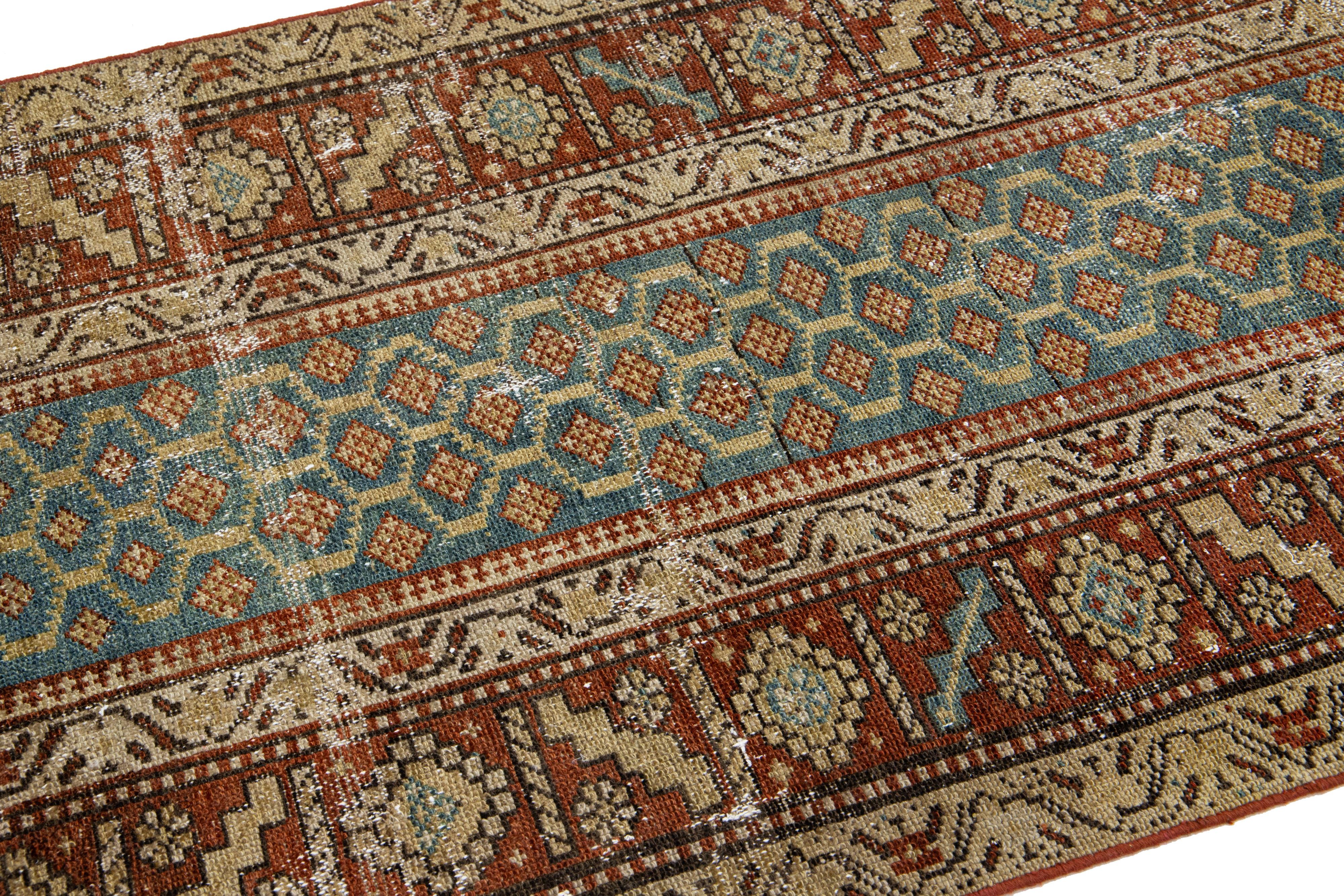 Antiker blauer Malayer handgefertigter Woll-Läufer mit Allover-Design (Islamisch) im Angebot