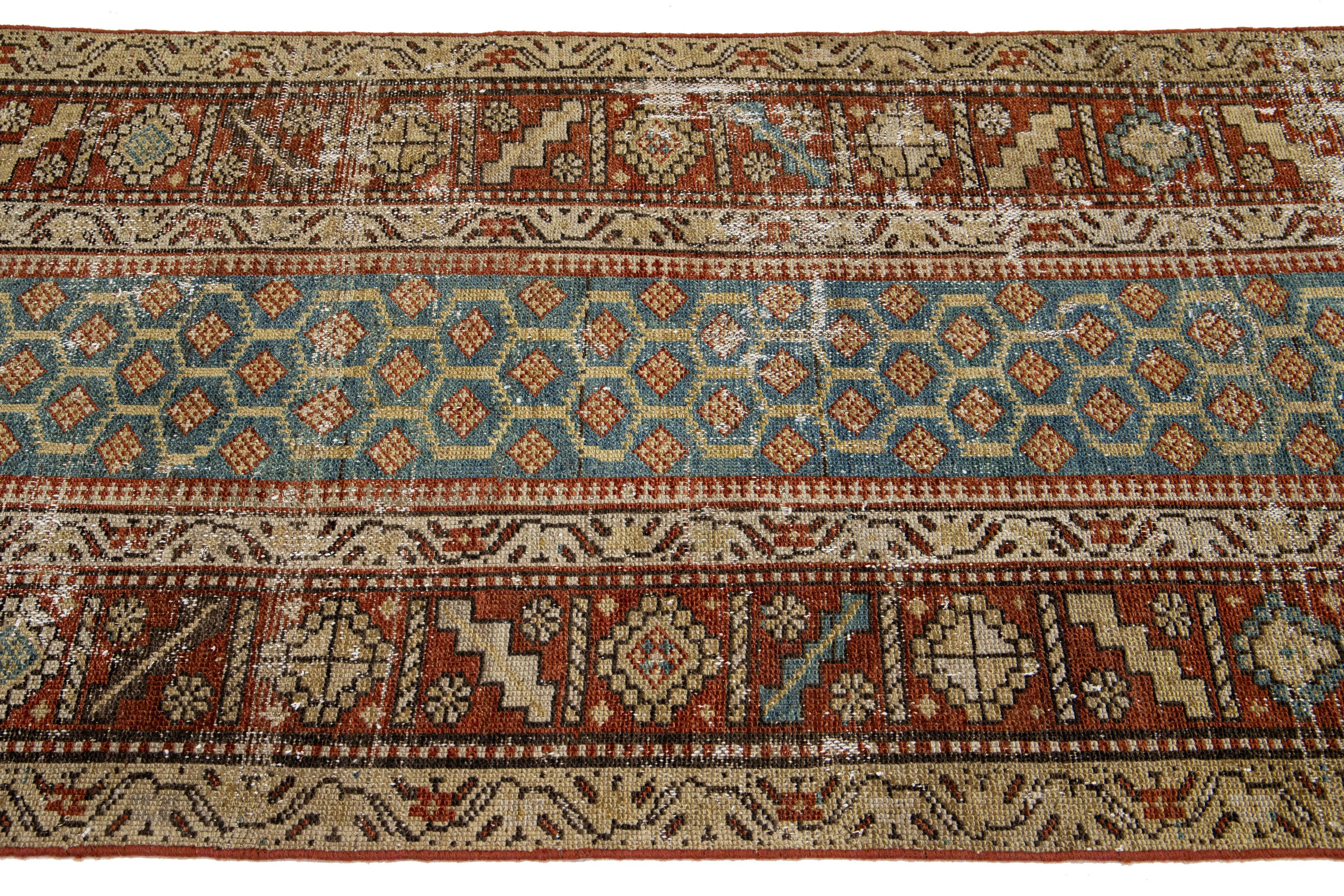 Antiker blauer Malayer handgefertigter Woll-Läufer mit Allover-Design (Persisch) im Angebot