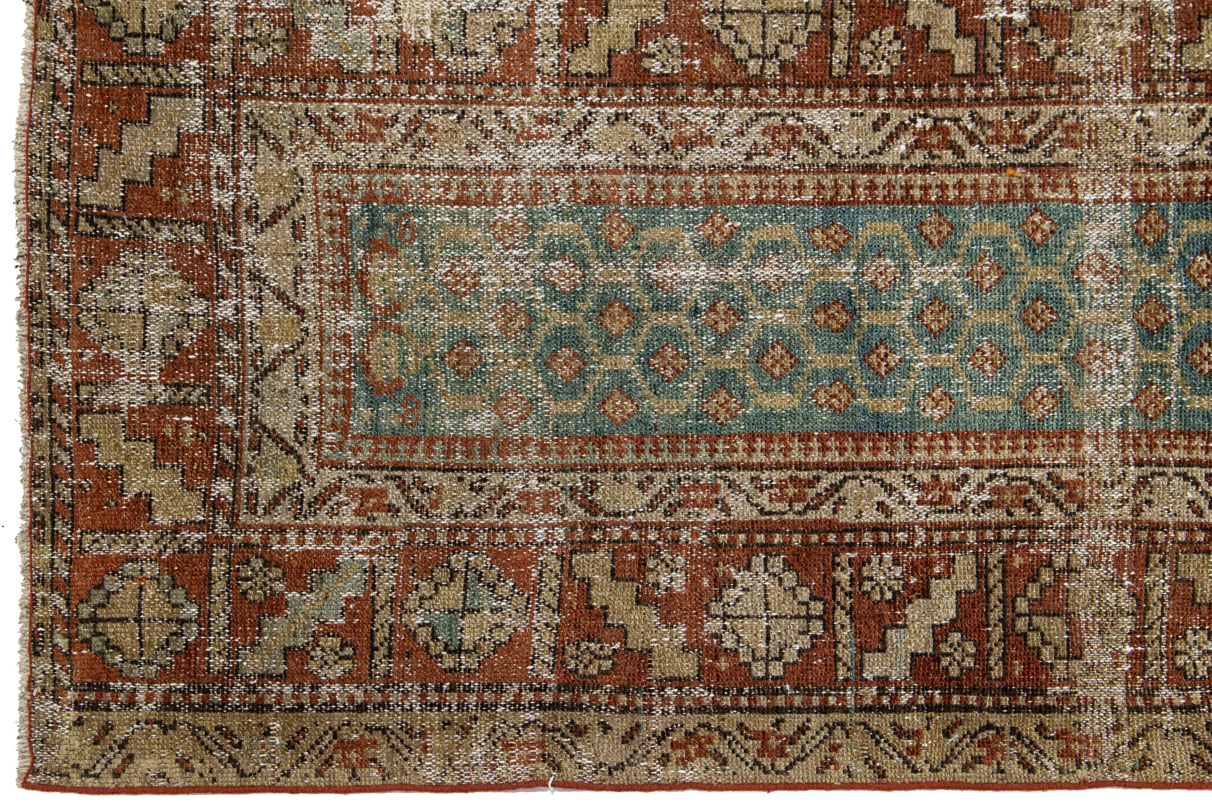 Antiker blauer Malayer handgefertigter Woll-Läufer mit Allover-Design (Handgeknüpft) im Angebot