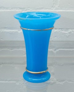 Antique Blue Opaline Flared Vase with Gilded Detail
