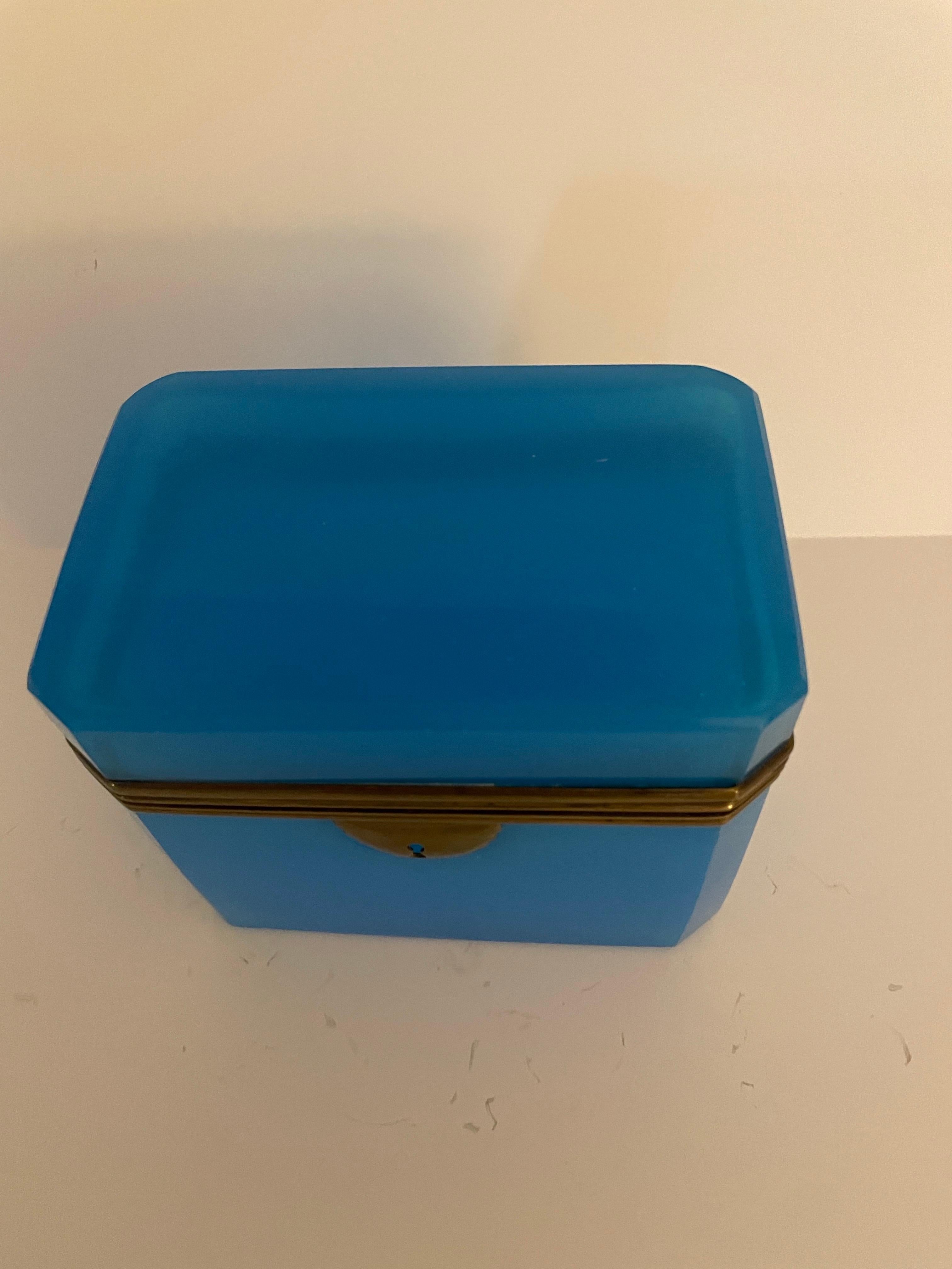 Antique French Blue Opaline Glass Dresser Box For Sale 6