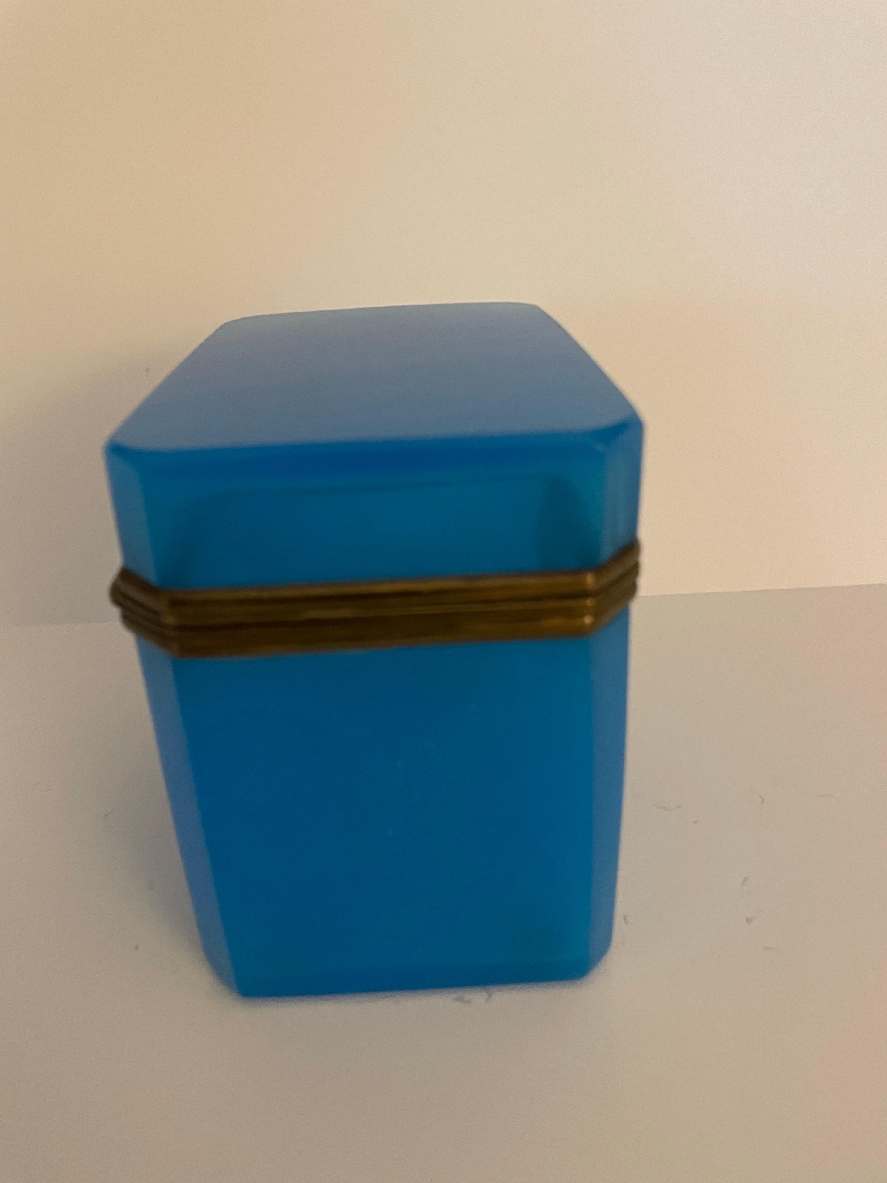 19th Century Antique French Blue Opaline Glass Dresser Box For Sale