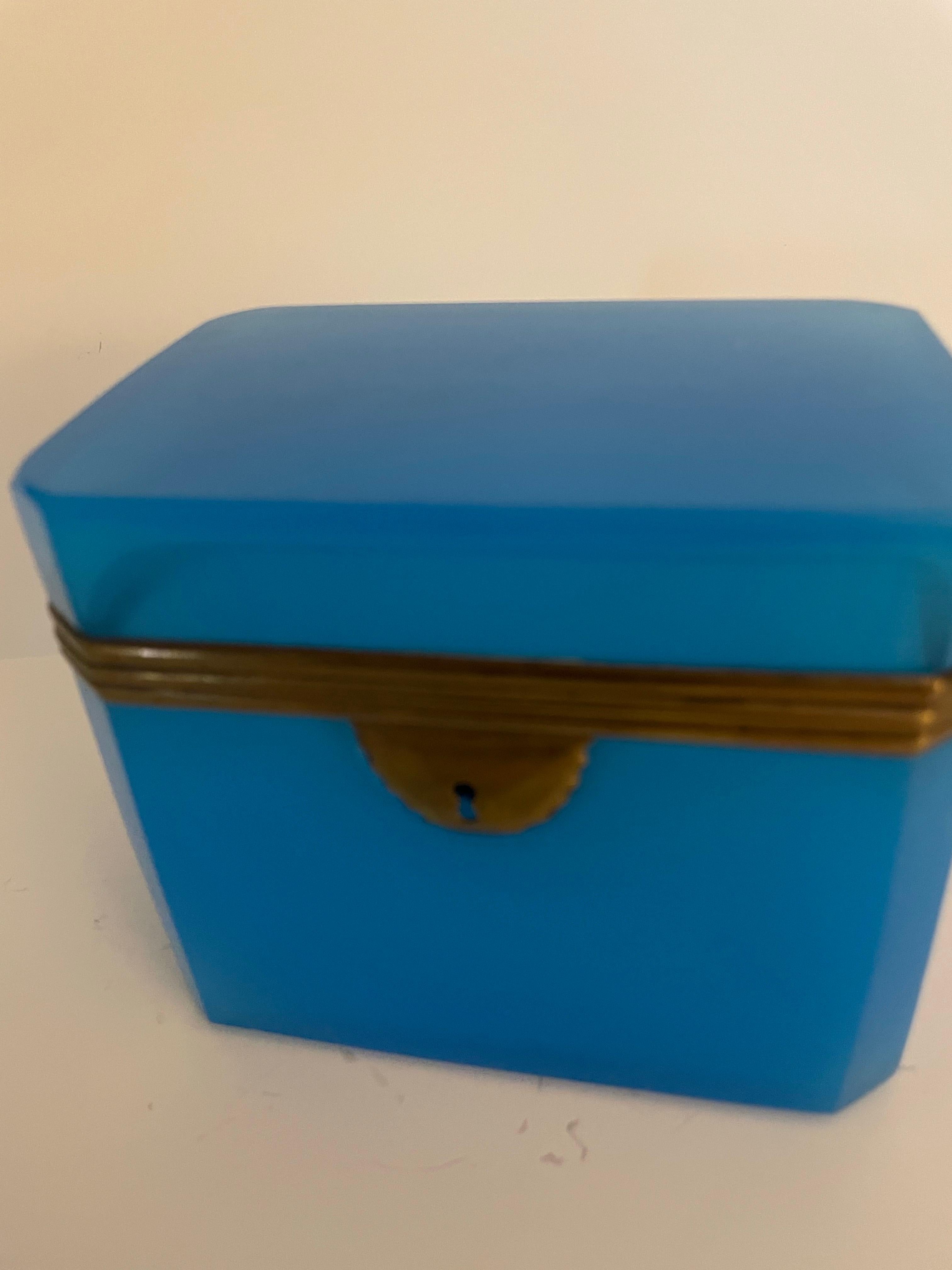 Antique French Blue Opaline Glass Dresser Box For Sale 1