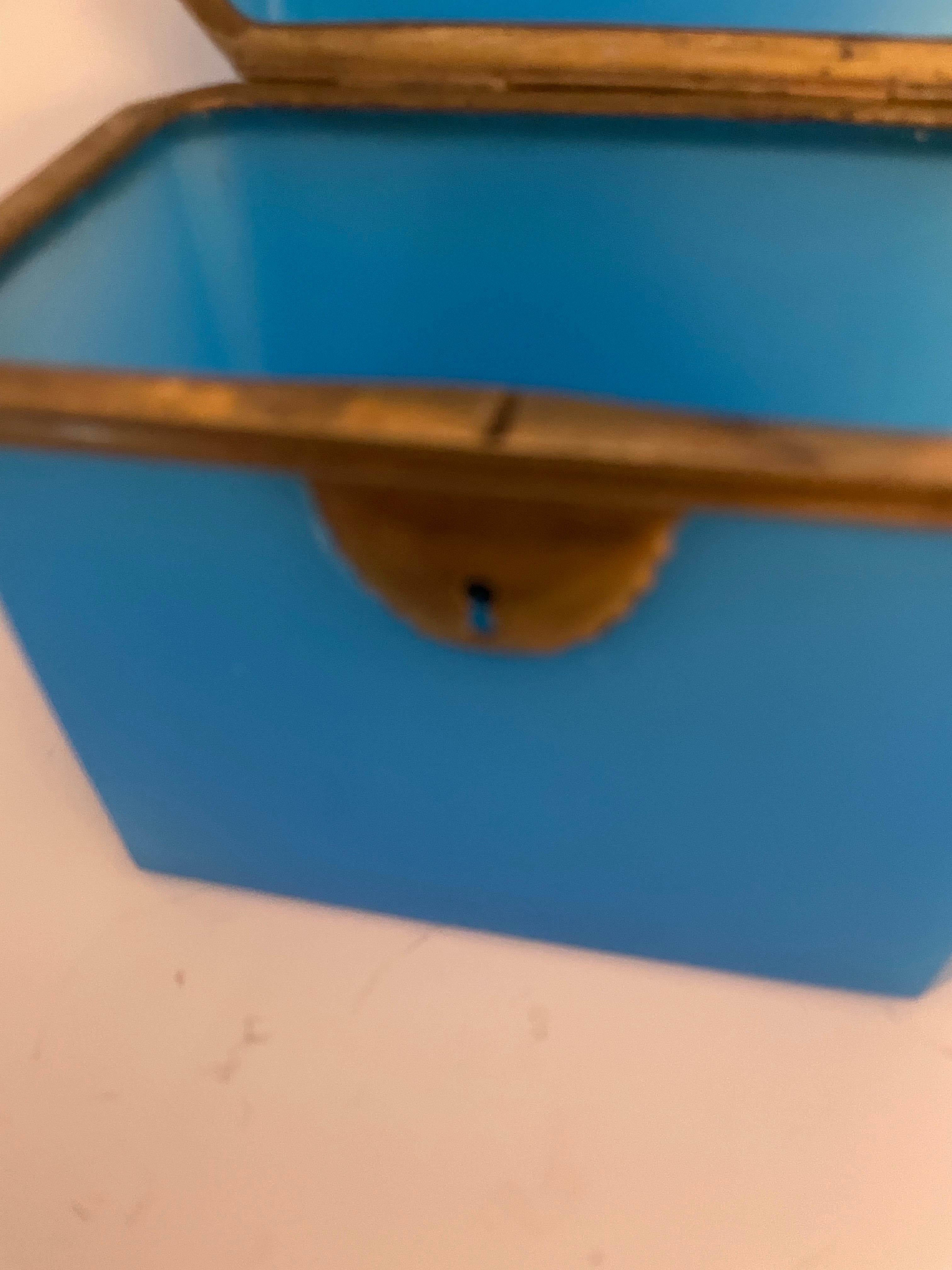 Antique French Blue Opaline Glass Dresser Box For Sale 4