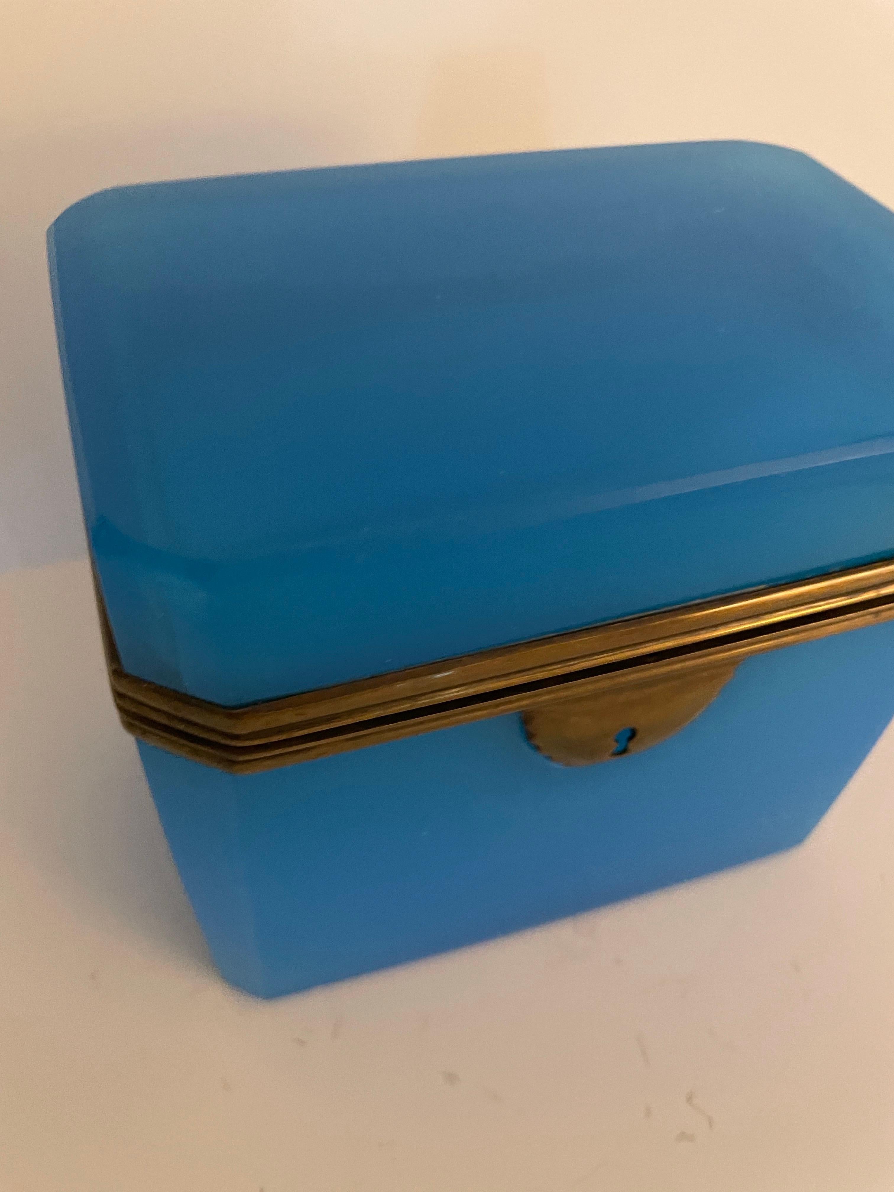 Antique French Blue Opaline Glass Dresser Box For Sale 5