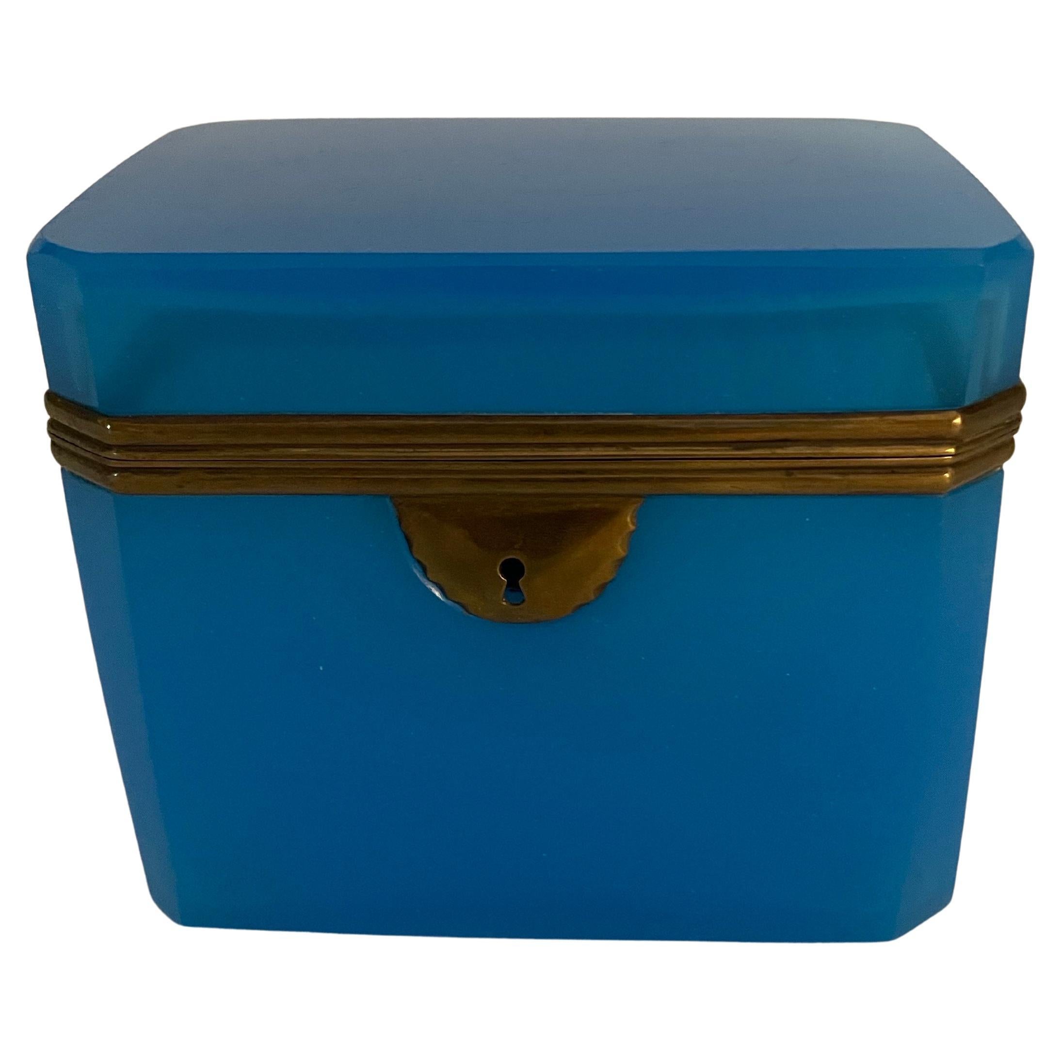 Antique Blue Opaline Glass French Dresser Box