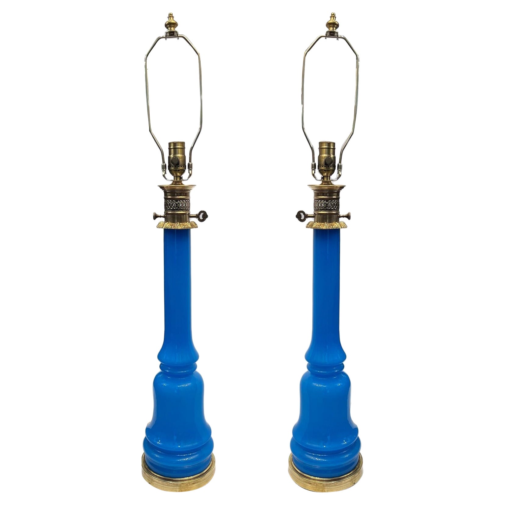 Antique Blue Opaline Glass Lamps