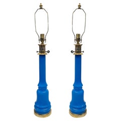 Antique Blue Opaline Glass Lamps
