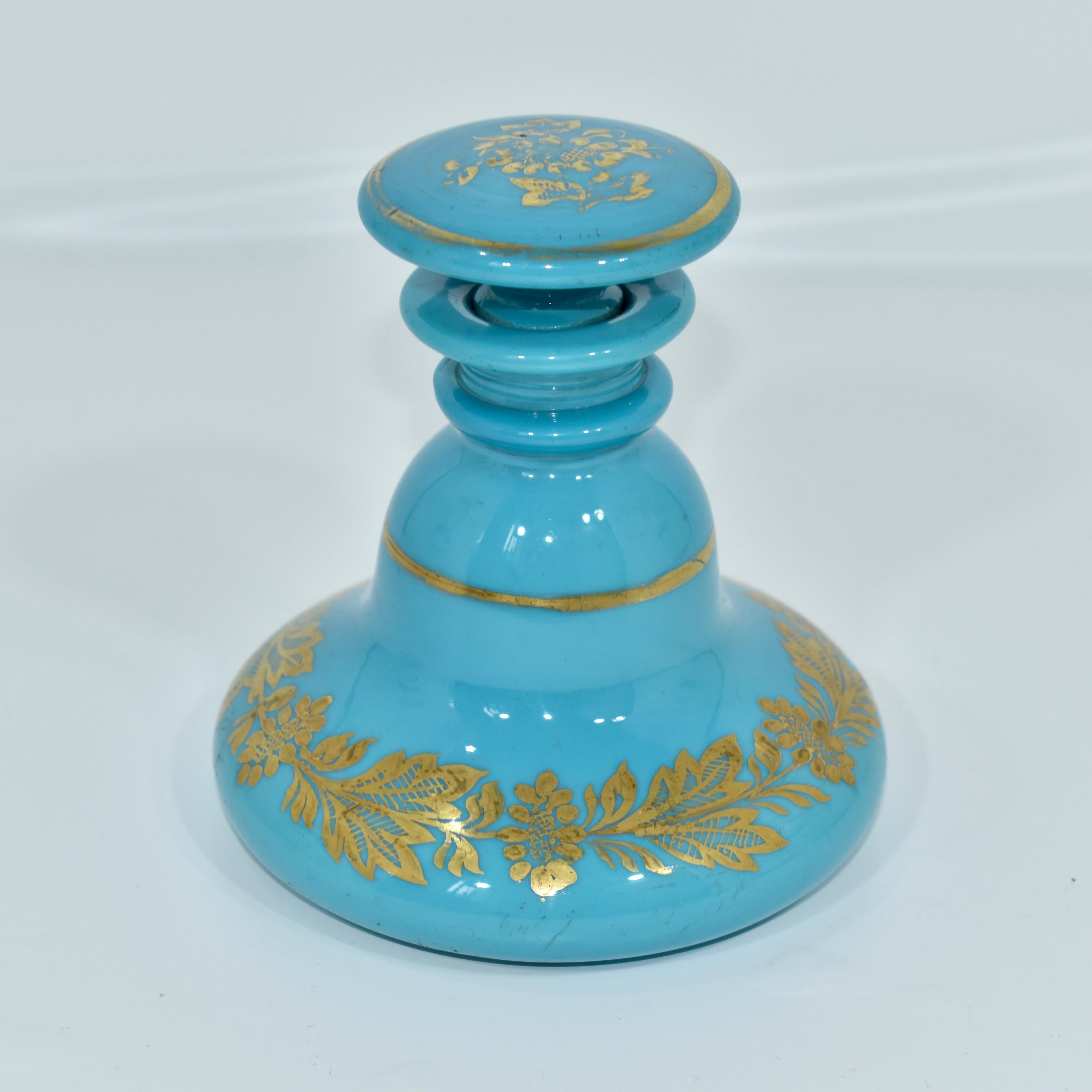 French Antique Blue Opaline Glass Perfume Bottle, Flacon, Charles X, 19th Century For Sale