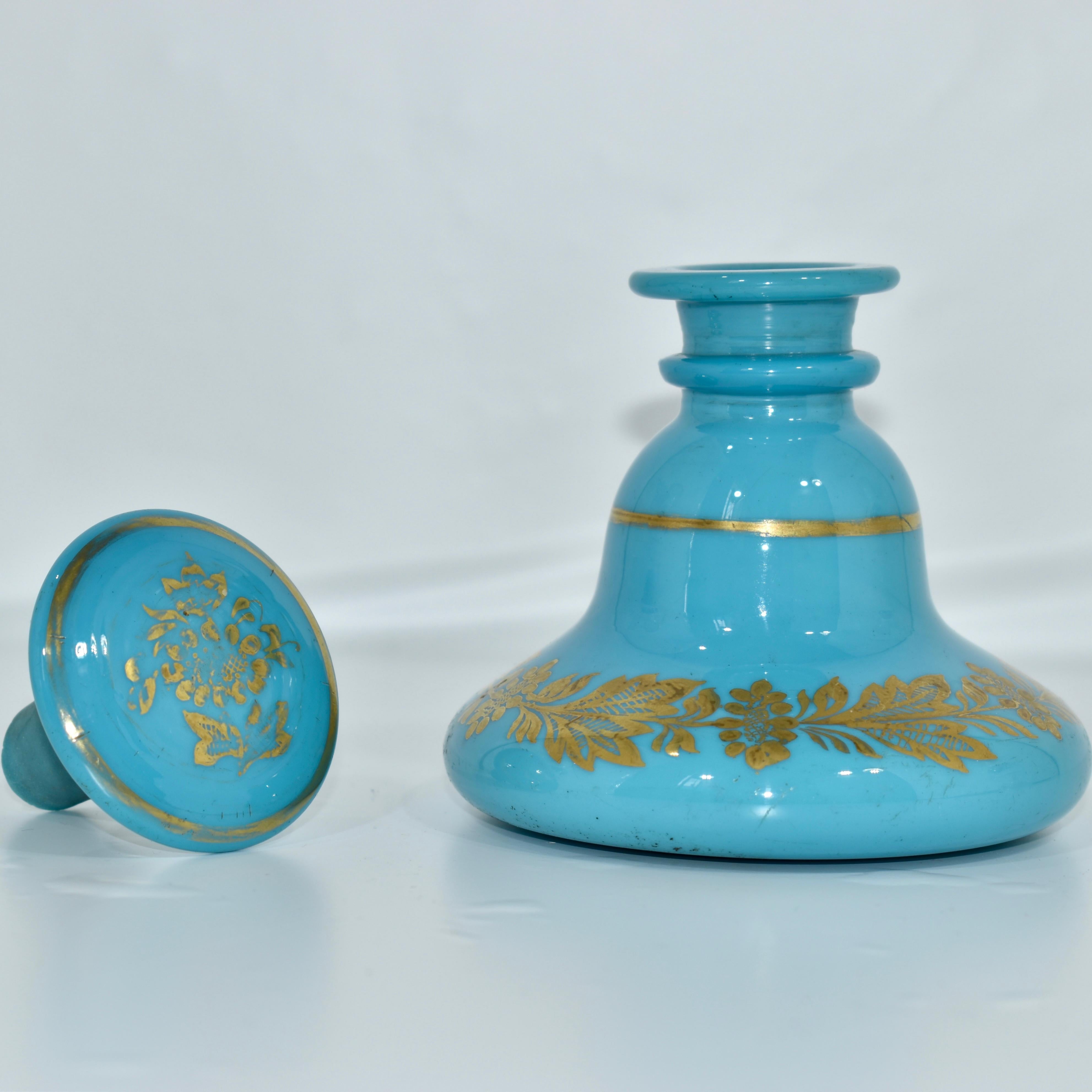 Gilt Antique Blue Opaline Glass Perfume Bottle, Flacon, Charles X, 19th Century For Sale