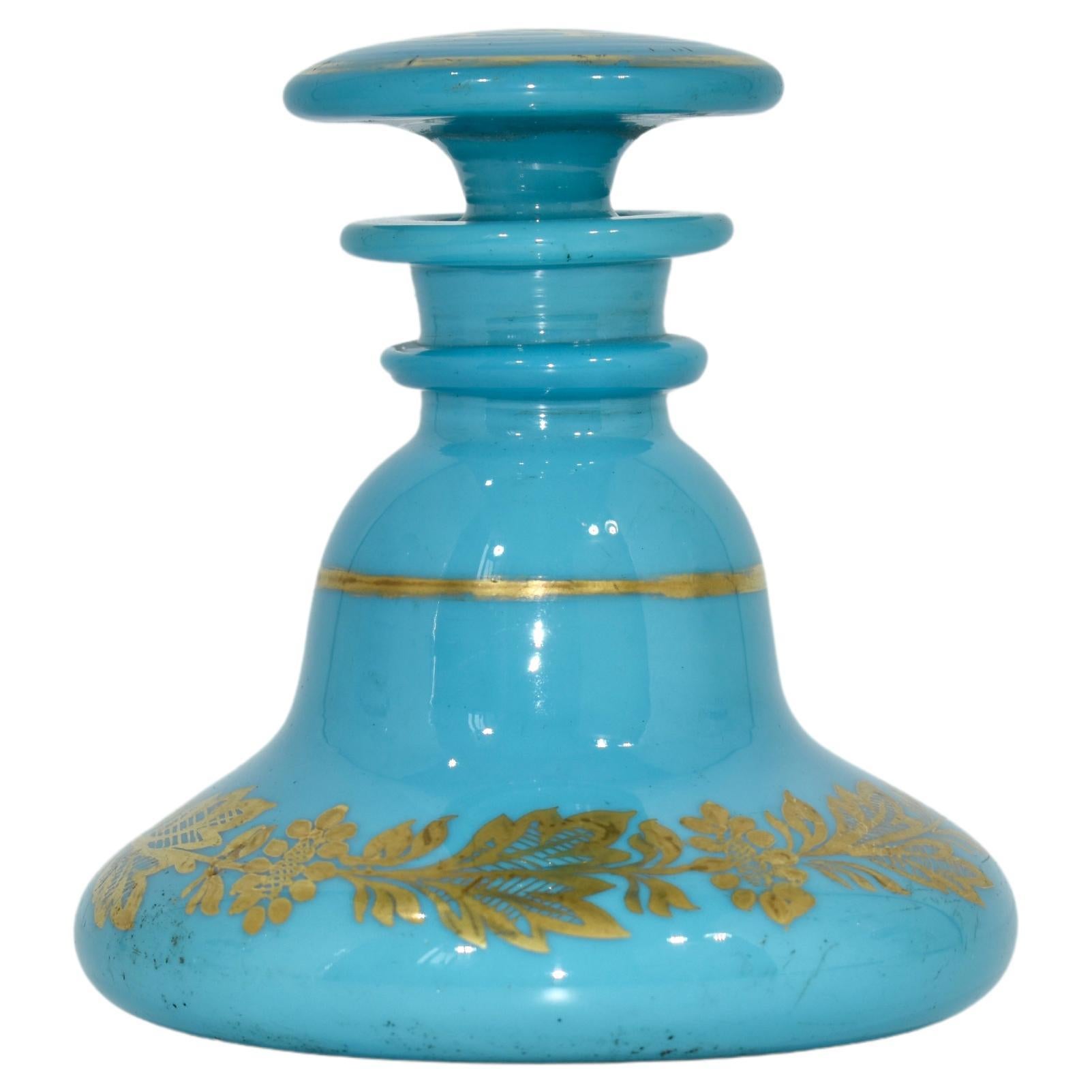 Antique Blue Opaline Glass Perfume Bottle, Flacon, Charles X, 19th Century For Sale