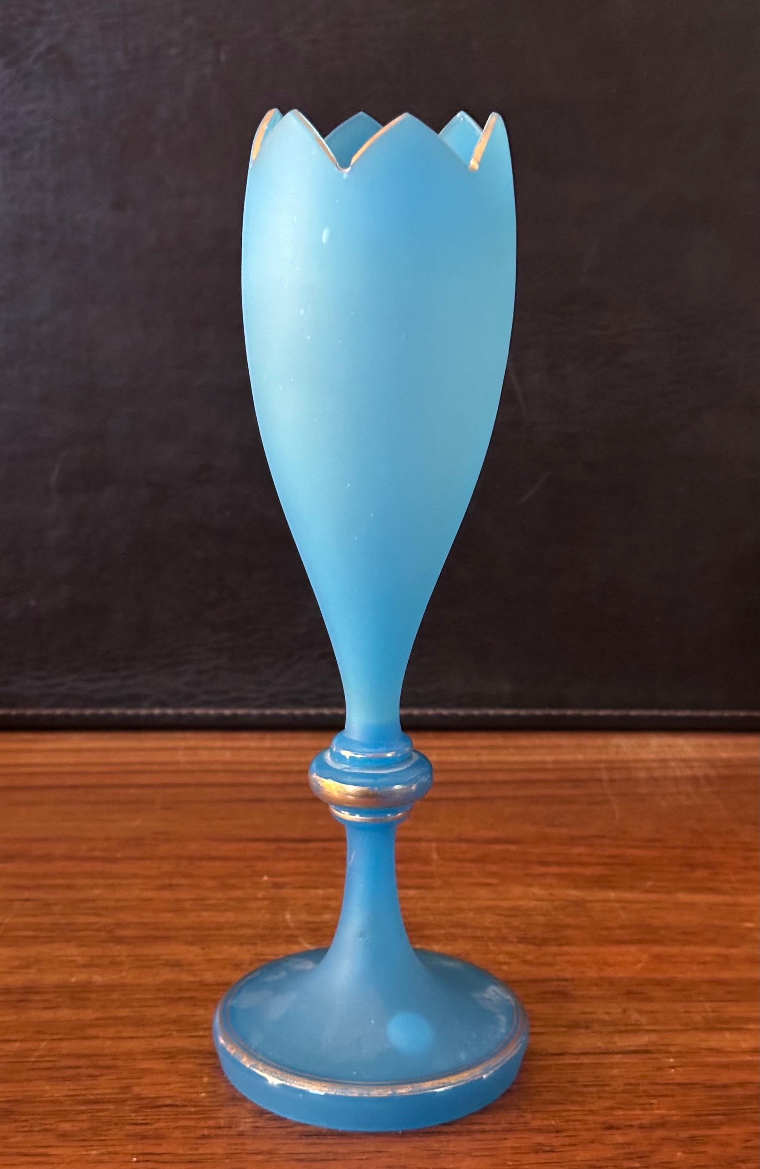 Antique Blue Opaline Glass Vase with Gold Decor For Sale 3