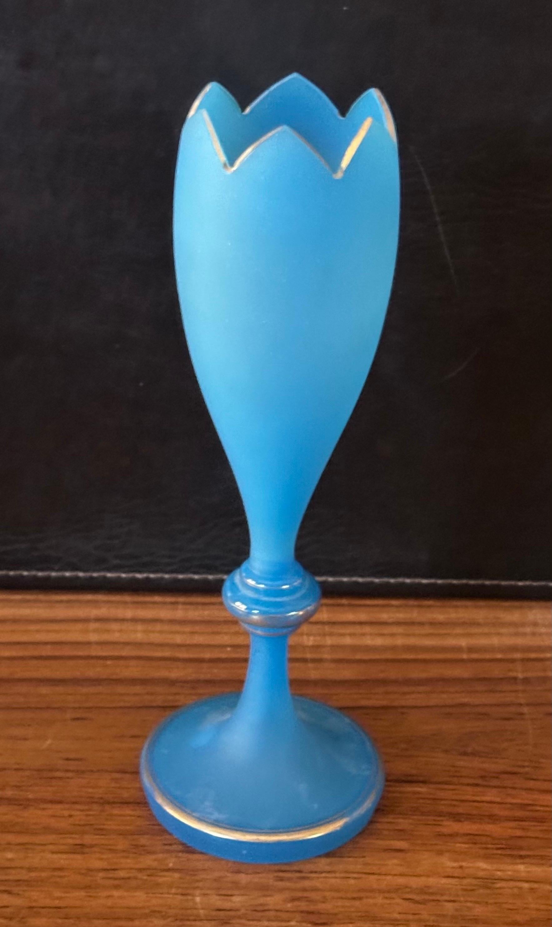 American Antique Blue Opaline Glass Vase with Gold Decor For Sale