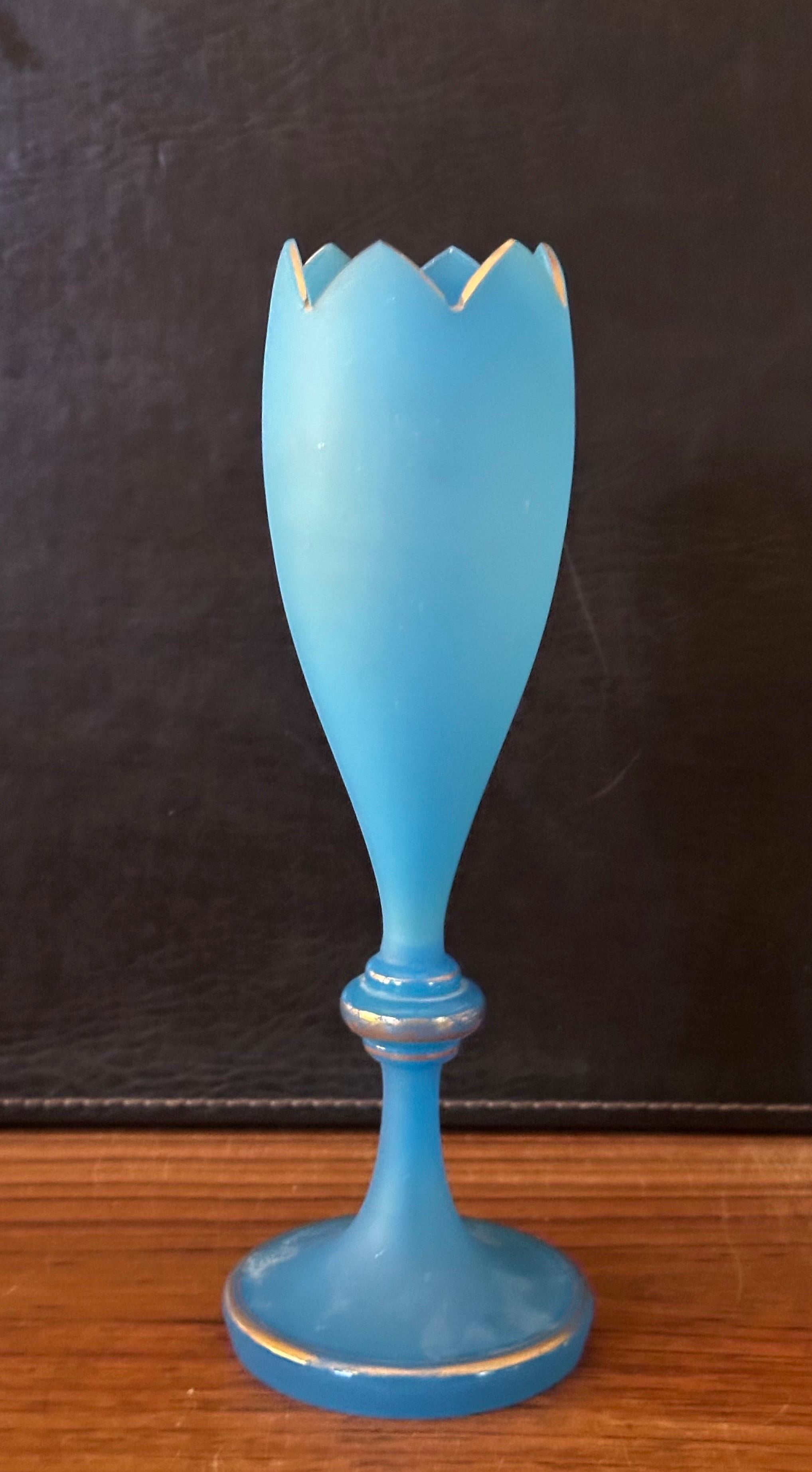 Antique Blue Opaline Glass Vase with Gold Decor In Good Condition For Sale In San Diego, CA