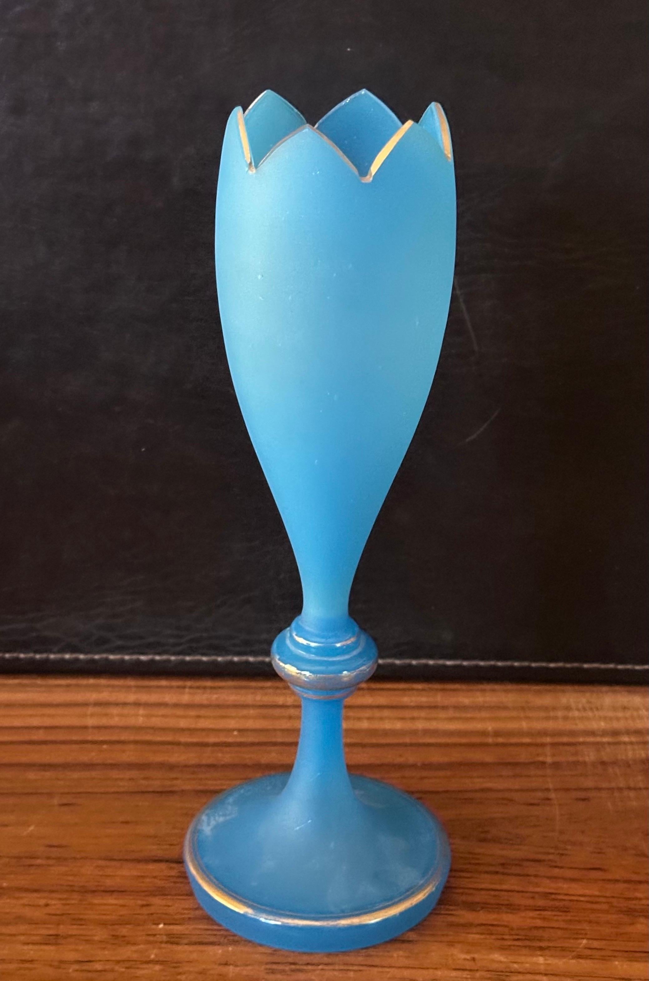 20th Century Antique Blue Opaline Glass Vase with Gold Decor For Sale