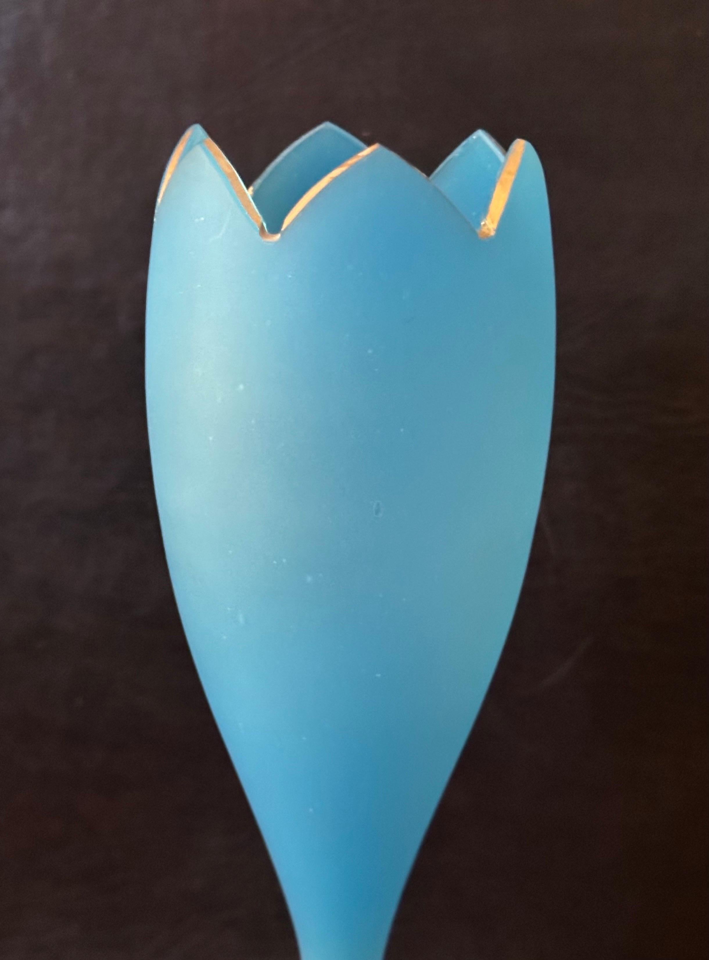 Antique Blue Opaline Glass Vase with Gold Decor For Sale 1
