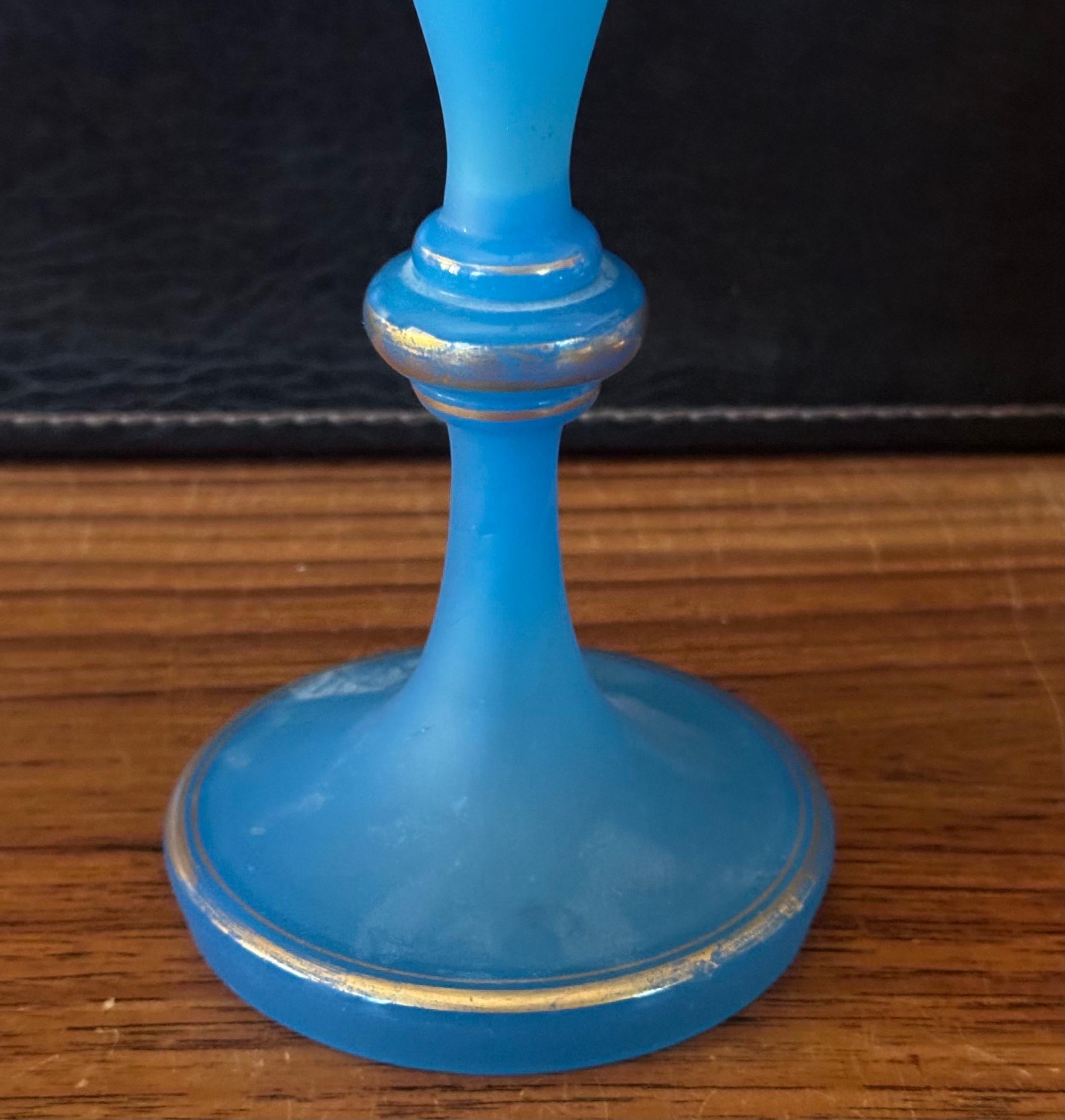Antique Blue Opaline Glass Vase with Gold Decor For Sale 2