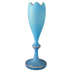 Antique Blue Opaline Glass Vase with Gold Decor