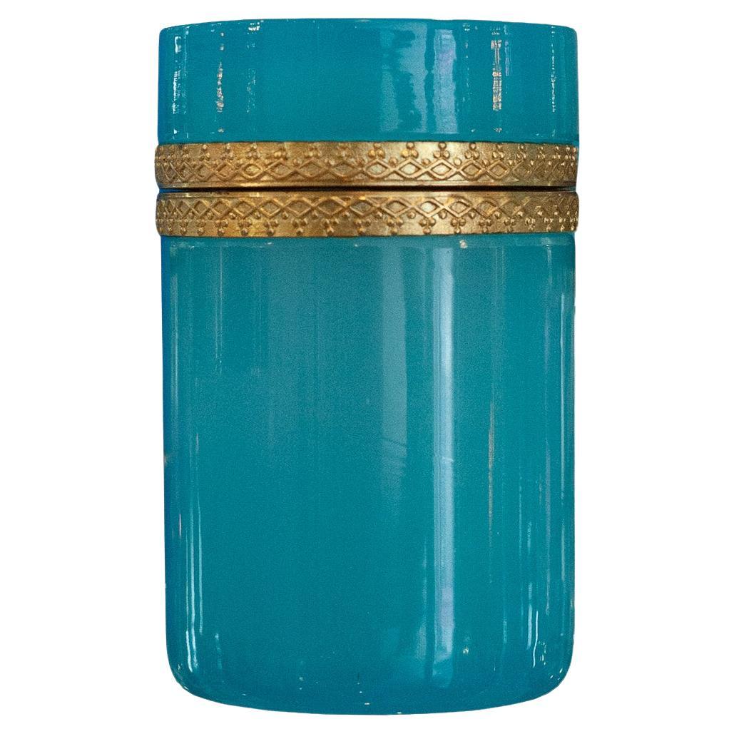 Antique Blue Opaline Jar with Ormolu Mounted Lid