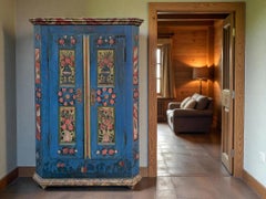 Antique Blue Painted Cupboard Dated 1850