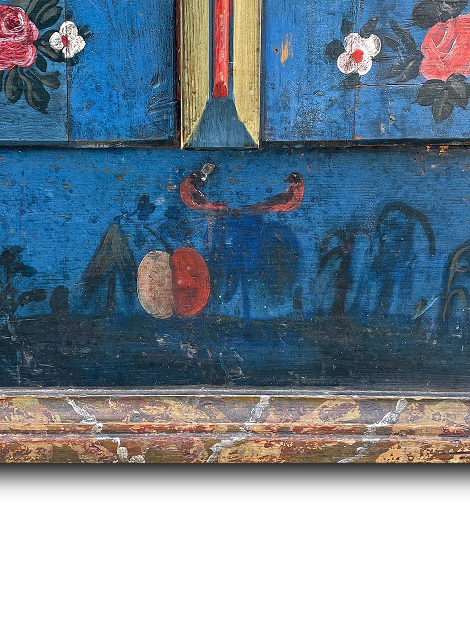 Antiker blau bemalter Schrank aus dem Jahr 1850 (Tannenholz) im Angebot