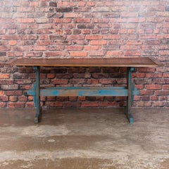 Antique Blue Painted Farm House Trestle Table