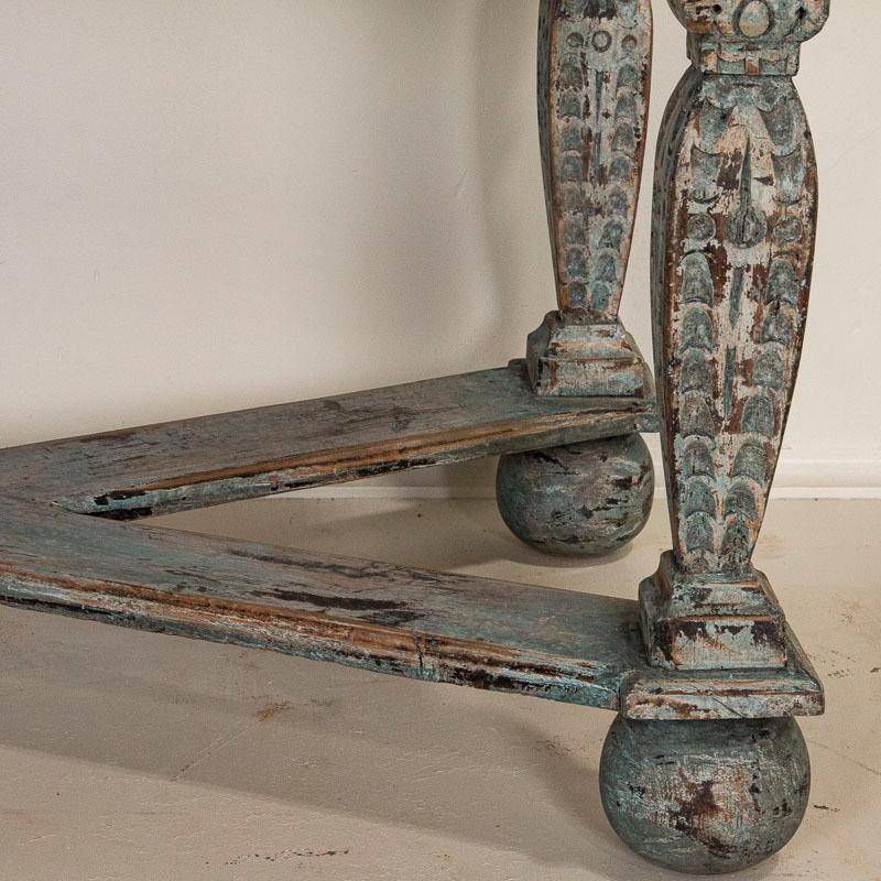 Antique Blue Painted French Side Table with Carved Faces 4