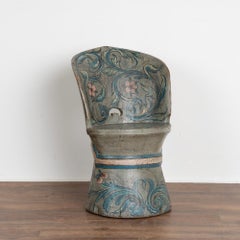 Antique Blue Painted Kubbestol Carved Log Chair, Sweden, circa 1820