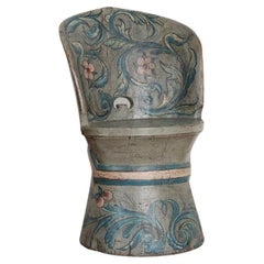 Antique Blue Painted Kubbestol Carved Log Chair, Sweden, circa 1820
