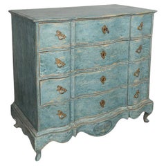 Large Blue Painted Rococo Chest of Drawers, Denmark circa 1780-1800