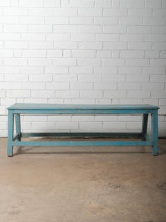 Blue Painted Rustic Farmhouse Wooden Bench