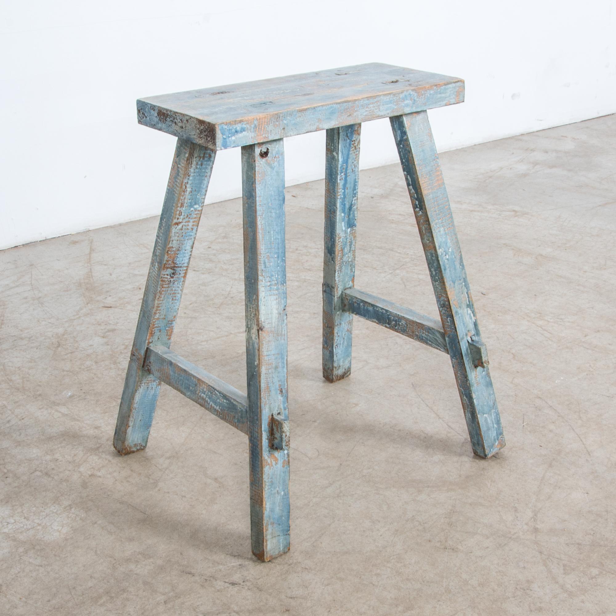 Mid-20th Century Antique Blue Painted Stool