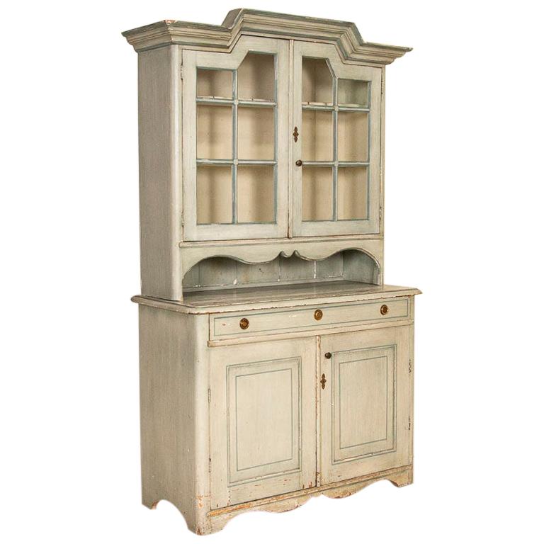 Antique Blue Painted Swedish Cupboard China Cabinet