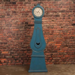 Antique Blue Painted Swedish Mora Clock