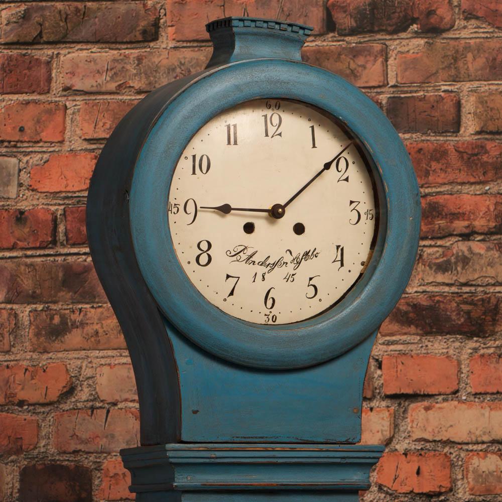 19th Century Antique Blue Painted Swedish Mora Clock