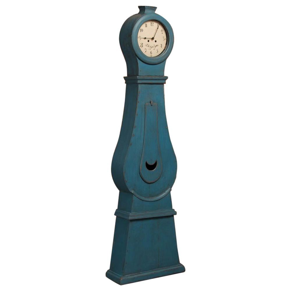 Antique Blue Painted Swedish Mora Clock